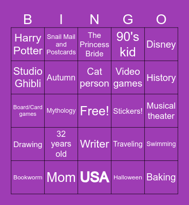 Penpal Bingo Card