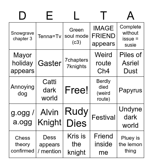 BINGO DELTARUNE ULTIMATE Bingo Card