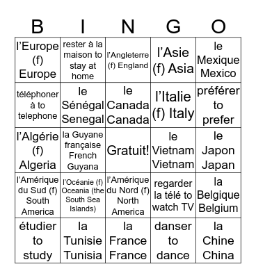 Les Pays Bingo Card