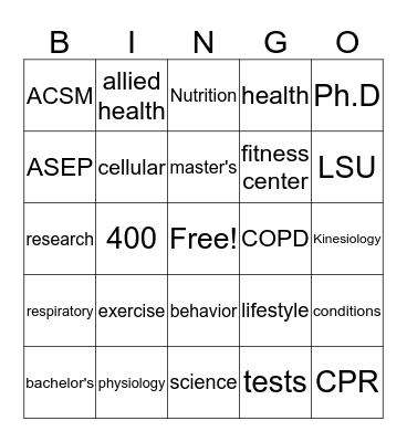 Exercise Physiologist Bingo Card