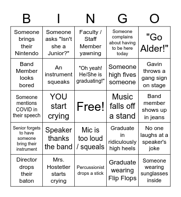 BAND Graduation BINGO Card