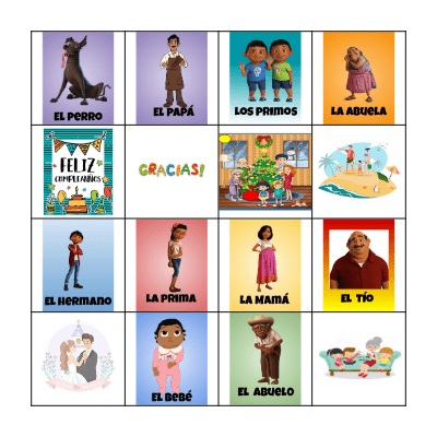 Lotería La Familia: roles,eventos y valores Bingo Card