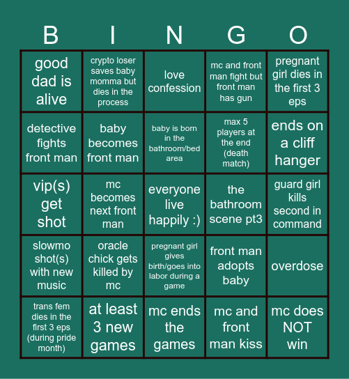 squid games season 3 Bingo Card