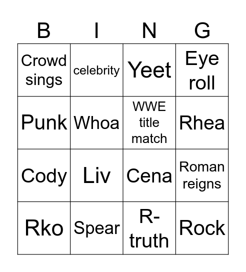 WWE Bingo Card