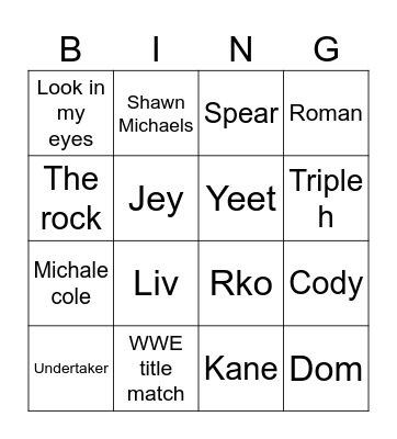 WWE bingo Card