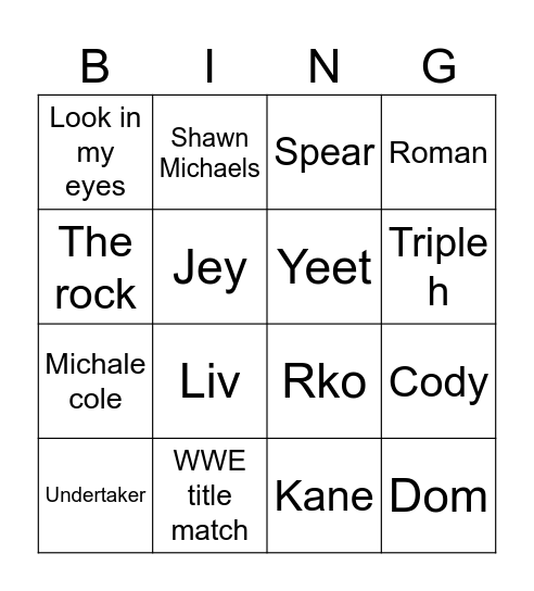 WWE bingo Card
