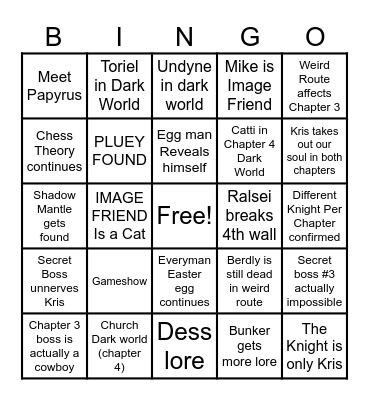 Deltarune Bingo Card