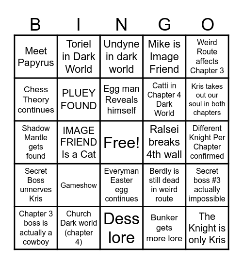 Deltarune Bingo Card