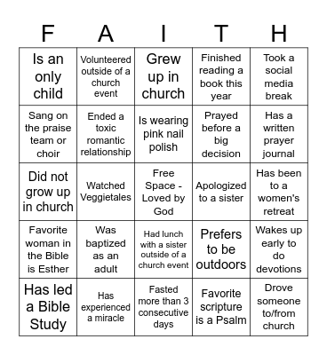 Women's Ministry Bingo Card