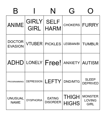 TRANS GIRL MEME Bingo Card