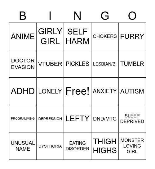 TRANS GIRL MEME Bingo Card