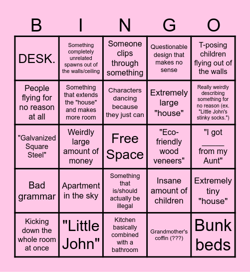 Home Design Bingo Card