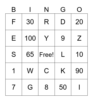 ASL LETTERS & NUMBERS Bingo Card
