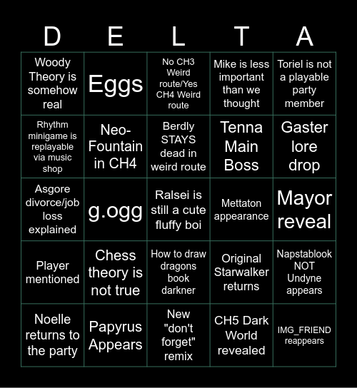Veni's Deltarune 3&4 Bingo Card