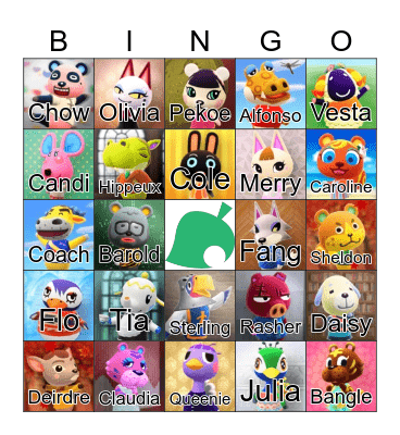 Animal Crossing Bingo Card