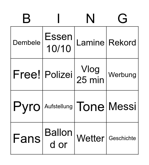 Visca Bingo Card