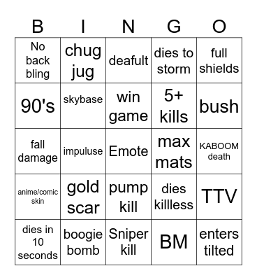og Fortnite bingo Card