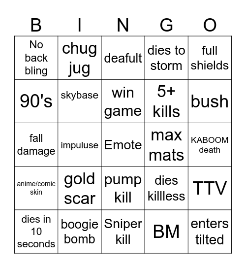 og Fortnite bingo Card