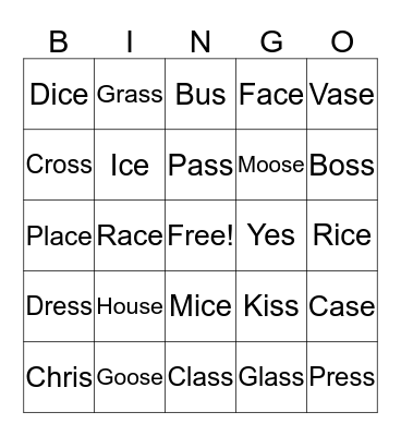 Final /s/  Bingo Card
