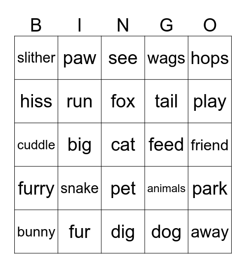 Animals Bingo Card