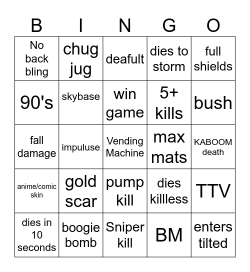 og Fortnite bingo Card
