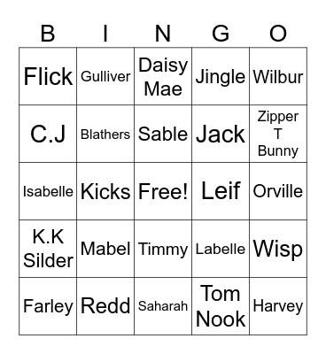 Animal crossing Bingo Card