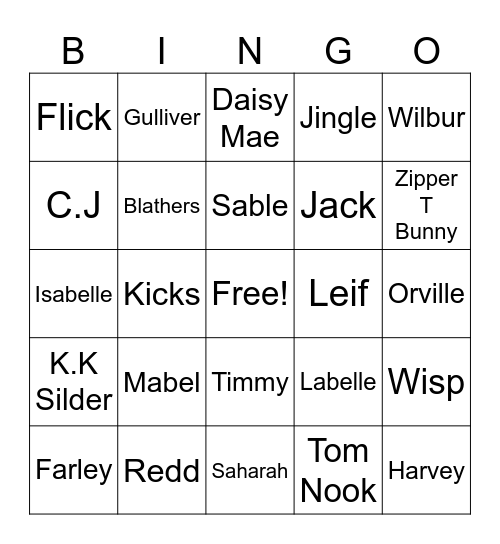 Animal crossing Bingo Card