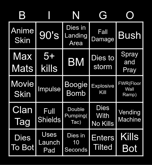 og Fortnite bingo Card