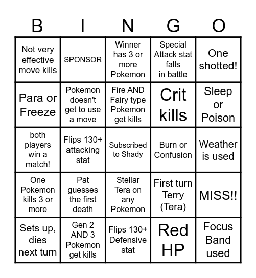 Then we fight bingo Shady Flip Stats Bingo Card
