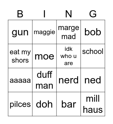 Untitled Bingo Card