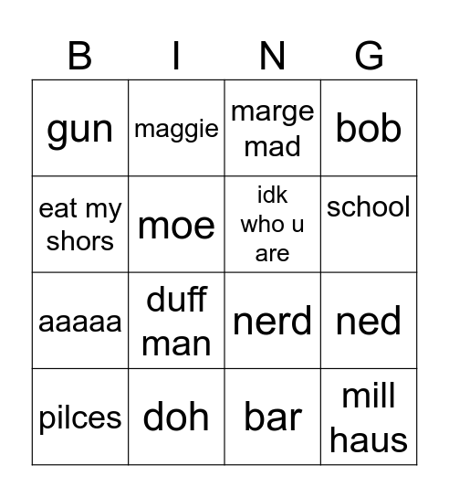 Untitled Bingo Card