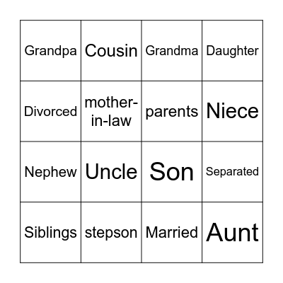 Family Bingo Card
