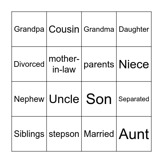 Family Bingo Card
