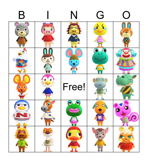 Animal Crossing Bingo Card