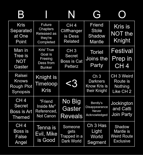 Deltarune CH 3+4 Bingo Card
