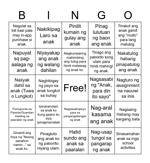 Ako bilang Magulang Bingo Card