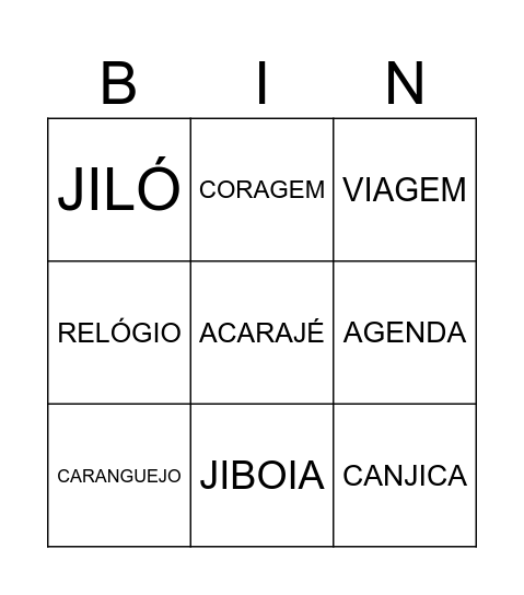 BINGO DO G E J Bingo Card