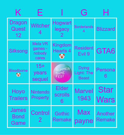 Summer Game Fest 2025 Bingo Card