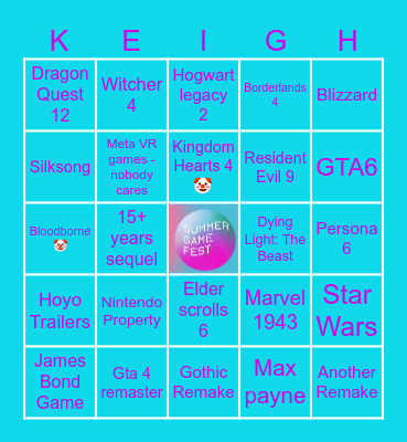 Summer Game Fest 2025 Bingo Card