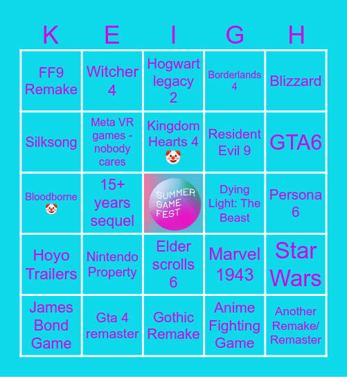 Summer Game Fest 2025 Bingo Card
