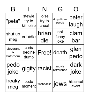 family guy Bingo Card