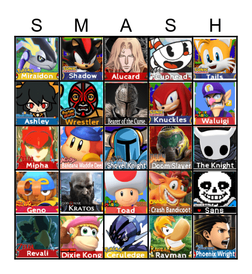Smash 6 Character Predictions Bingo Card