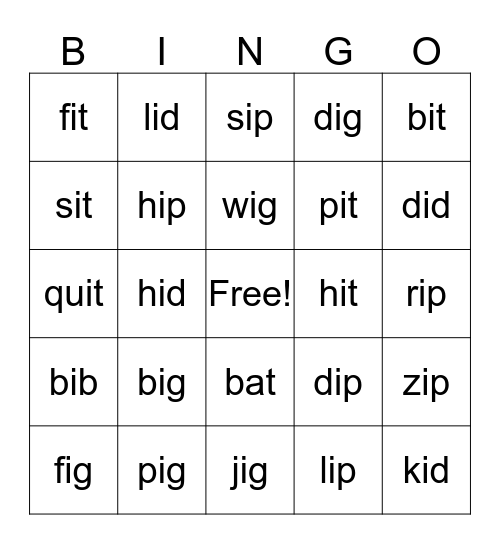 Vowel Sounds Bingo Card