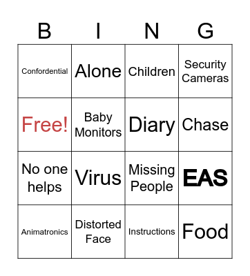 Anolog Horror Bingo Card