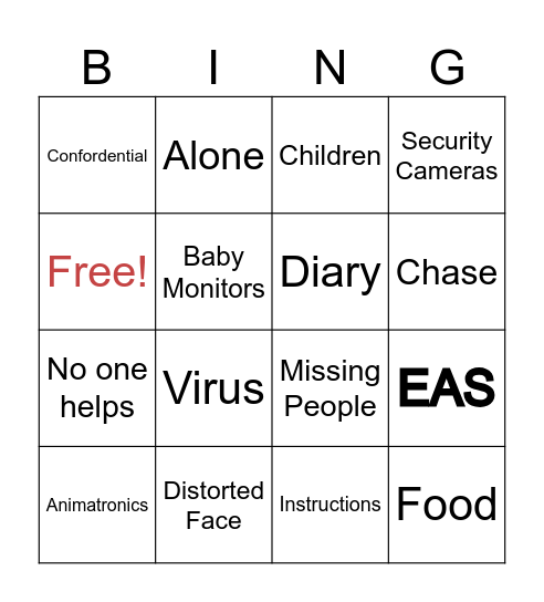 Anolog Horror Bingo Card