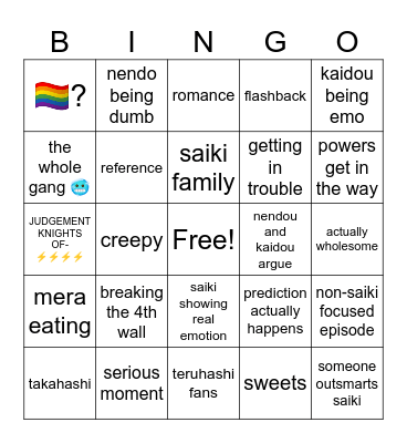 saiki k bingo Card