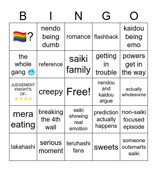 saiki k bingo Card