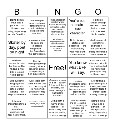 Quantum Bingo:Teen Edition Bingo Card