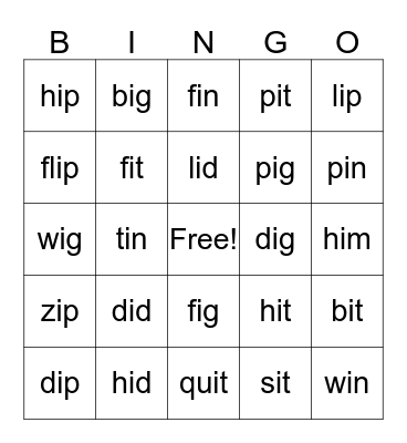 Vowel Sounds Bingo Card