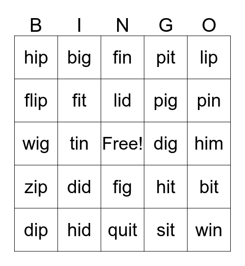 Vowel Sounds Bingo Card